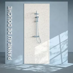 Mon Marché Déco Panneau Douche PVC Terrazzo Blanc - L. 240 x l. 100 x ép. 1 cm