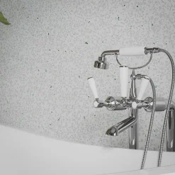 Mon Marché Déco Panneau Douche PVC Terrazzo Blanc - L. 240 x l. 100 x ép. 1 cm