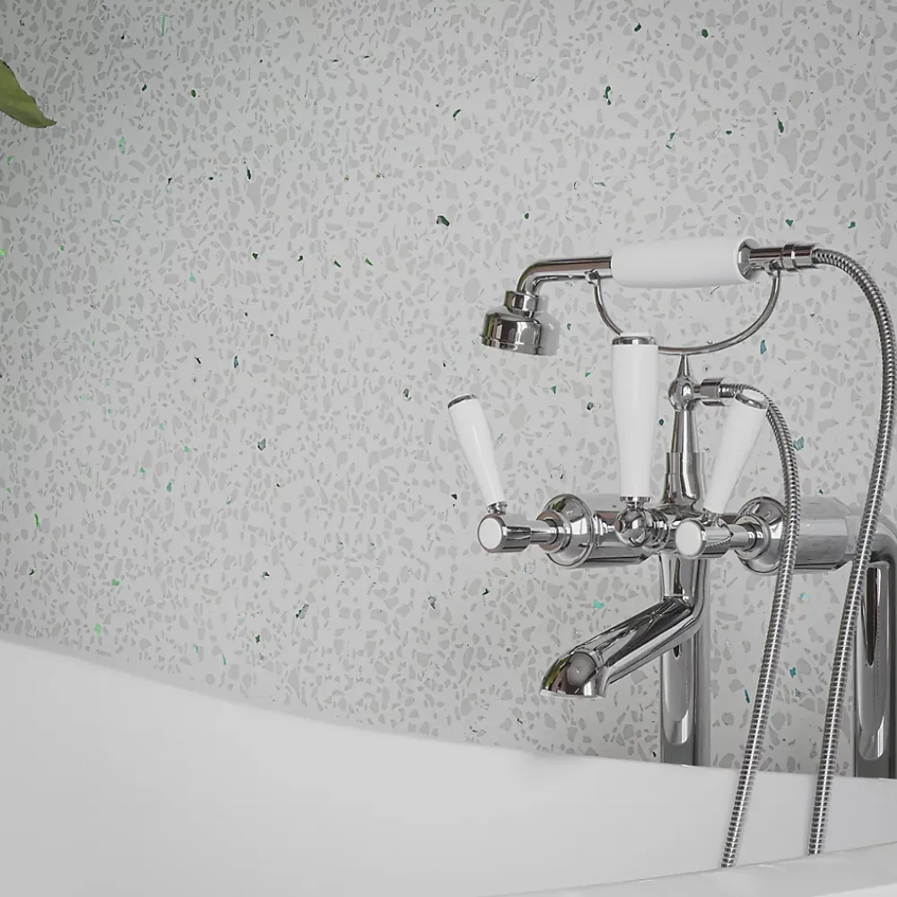 Mon Marché Déco Panneau Douche PVC Terrazzo Blanc - L. 240 x l. 100 x ép. 1 cm