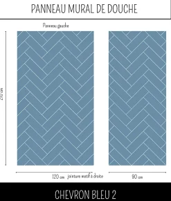 Panneau Mural De Salle De Bains|Ma nouvelle décoration Panneau mural Alu Douche Salle de Bain CHEVRON BLEU MAT DROITE 120 cm x 210 cm