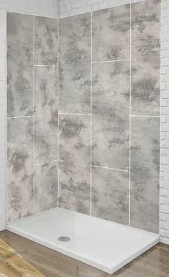Panneau Mural De Salle De Bains|Ma nouvelle décoration Panneau mural Alu Douche Salle de Bain CIMENT BRUT MAT CARREAUX XL 120 cm x 210 cm