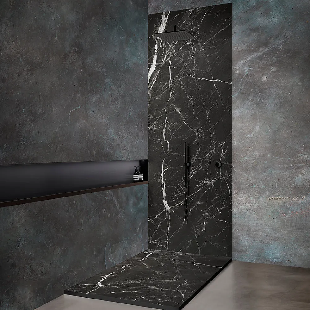 Panneau Mural De Salle De Bains|Autres Panneau mural de douche resine effet marbre noir 250x100 cm Natte d'etancheite periferique integree