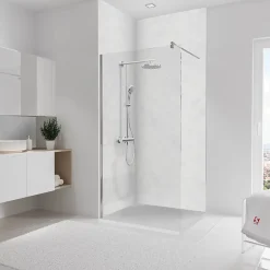 Panneau Mural De Salle De Bains|Schulte Panneau mural de salle de bains l.100 x H.255 cm, effet marbre blanc mat, Décodesign Softtouch vendu par 2