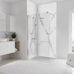 Schulte Panneau mural de salle de bains l.100 x H.255 cm, effet marbre de carrare blanc mat, Décodesign Softtouch vendu par 2