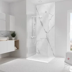 Schulte Panneau mural de salle de bains l.100 x H.255 cm, effet marbre de Carrare blanc brillant, DécoDesign Brio