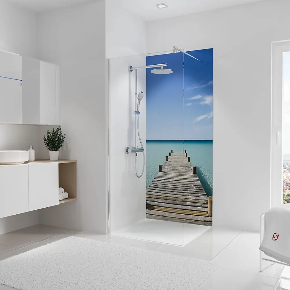 Panneau Mural De Salle De Bains|Schulte Panneau mural de salle de bains l.90 x H.210 cm, ponton du Maldives, DécoDesign Photo