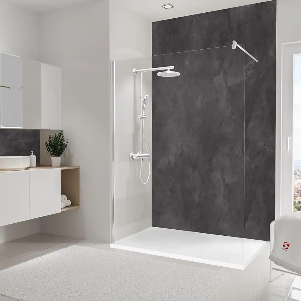 Schulte Panneau mural de salle de bain l.150 x H.255 cm, schiste anthracite, DécoDesign