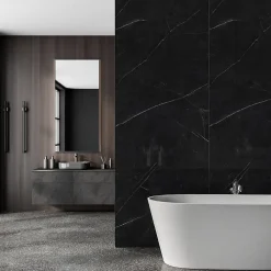 Decoon Panneau Mural Douche SPC/PVC Décor Marbre Noir satiné - 90x260cm - 2,34M²