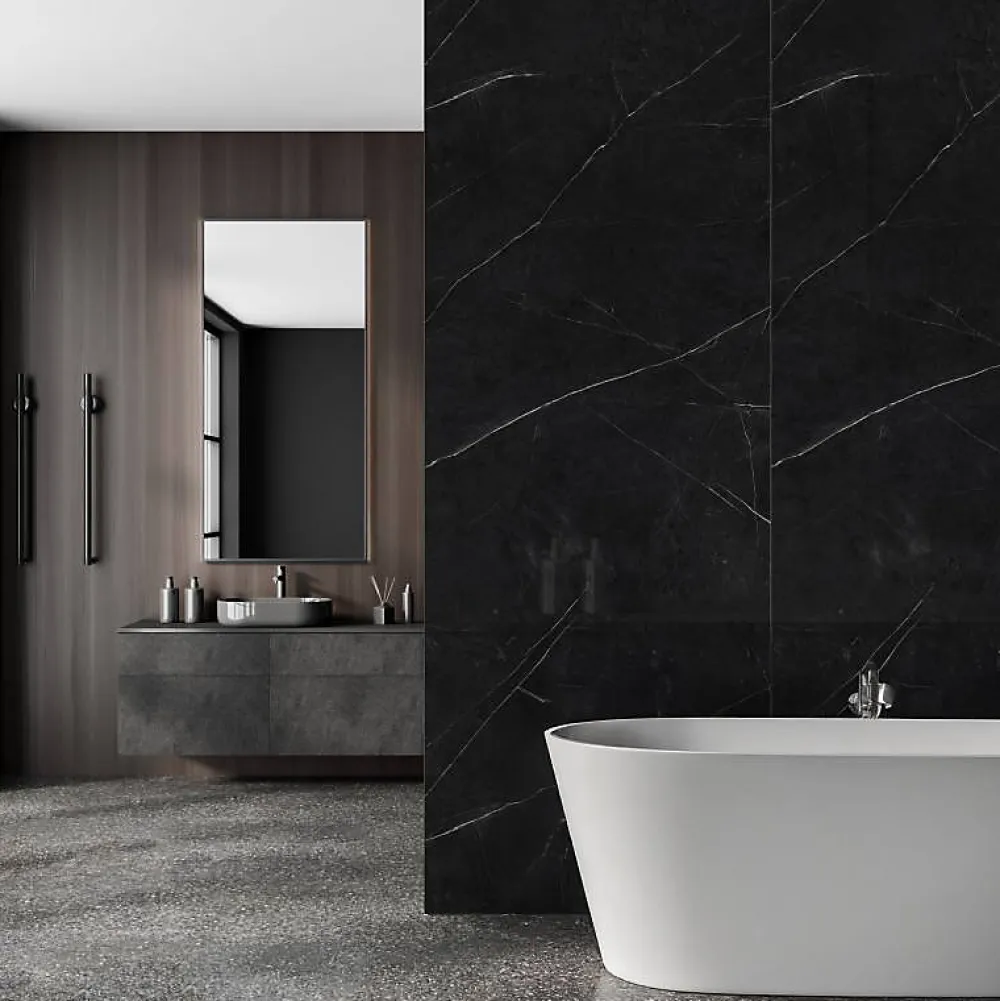 Decoon Panneau Mural Douche SPC/PVC Décor Marbre Noir satiné - 90x260cm - 2,34M²