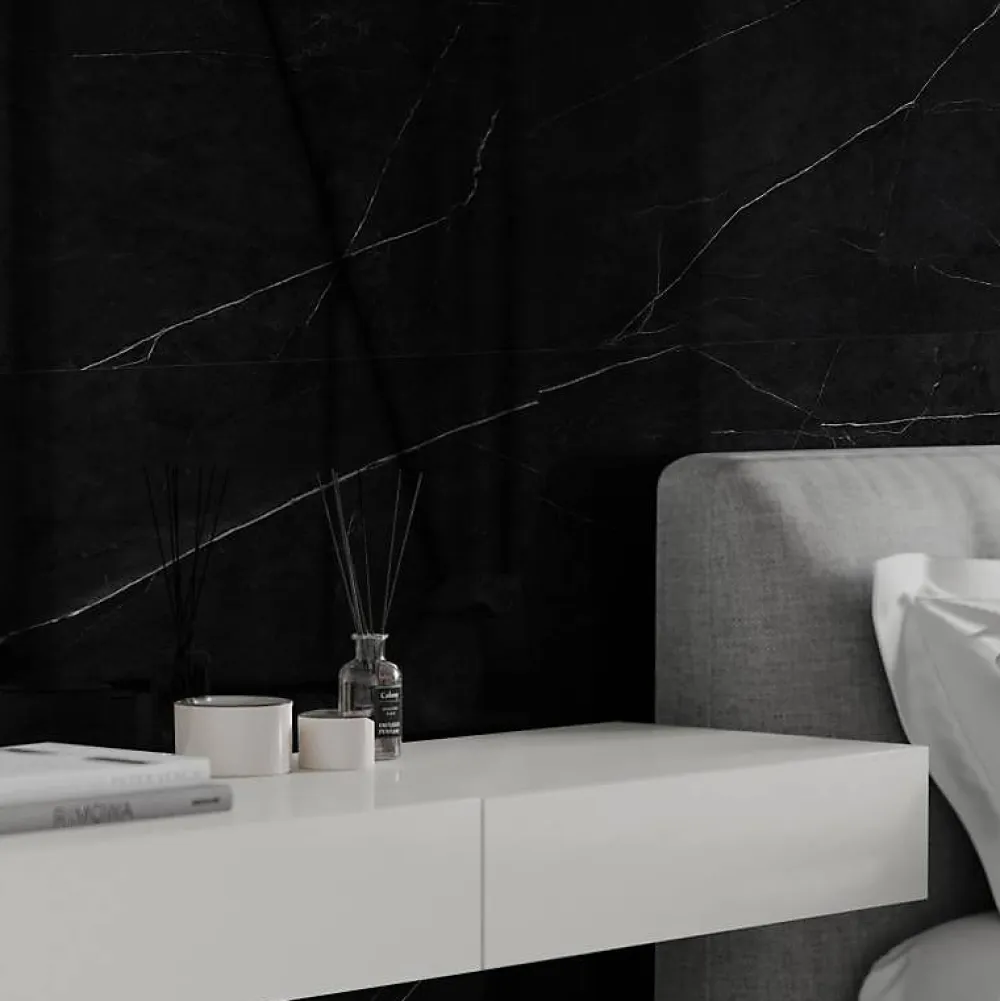 Decoon Panneau Mural Douche SPC/PVC Décor Marbre Noir satiné - 90x260cm - 2,34M²