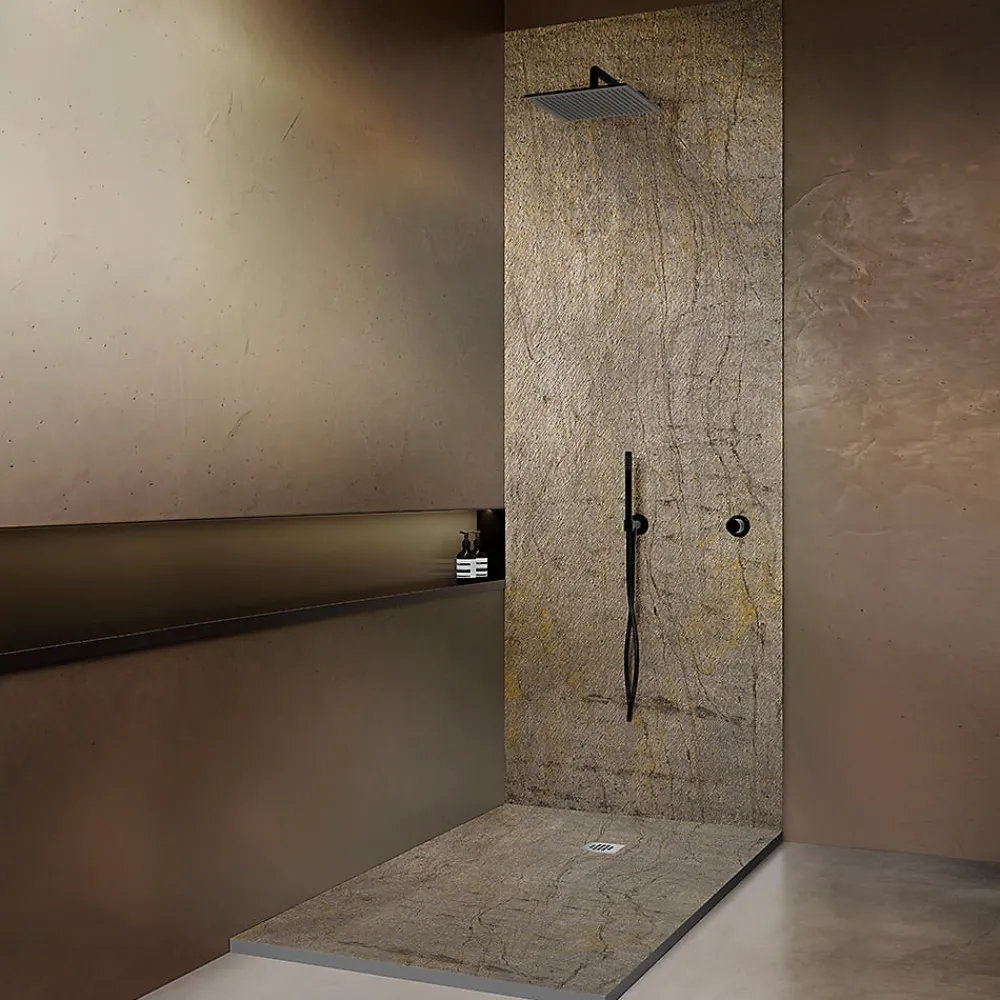 Onbath'S Panneau mural pour salle de bain en pierre naturelle ardoise claire 200x100 cm Epaisseur 3mm recoupable et percable