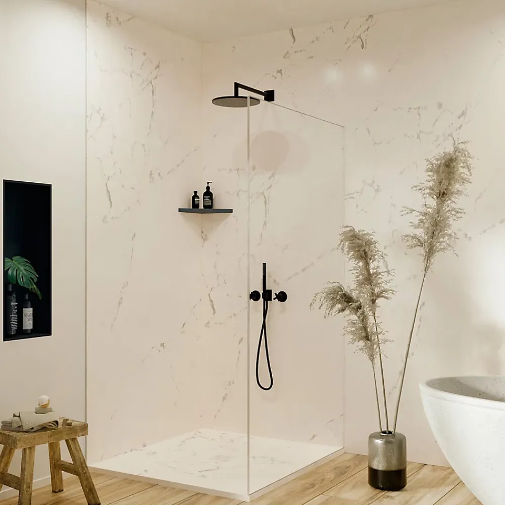Panneau Mural De Salle De Bains|Autres Panneau mural pour salle de bain resine effet marbre blanc 250x120 cm Natte d'etancheite periferique integree