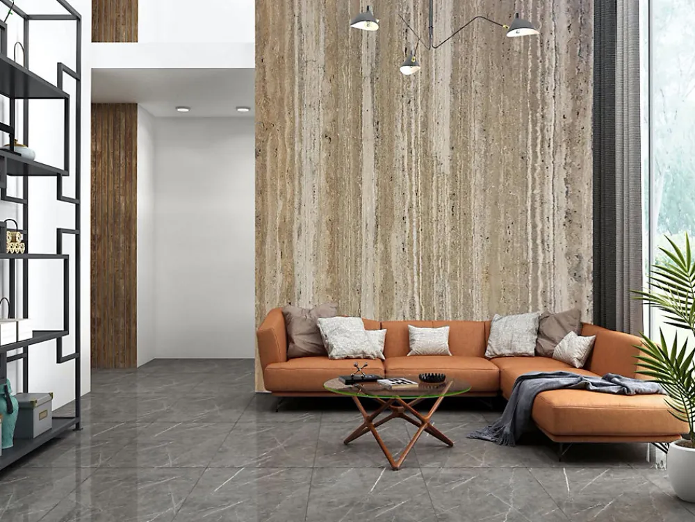 Stone Evolution Panneau 2500x1200x25 mm en véritable Travertin strié sur composite à chants nus
