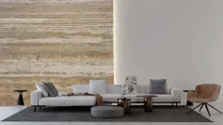 Stone Evolution Panneau 2500x1200x25 mm en véritable Travertin strié sur composite à chants nus