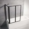 Schulte Pare baignoire à coller 2 volets + paroi de retour fixe, 89 x 70 x 120 cm, verre transparent, profilé noir,