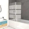 Aurlane Pare baignoire + volet pivotant 130x105- Profile aluminium chrome et verre transparent bande depolie