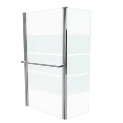 Aurlane Pare baignoire + volet pivotant 130x105- Profile aluminium chrome et verre transparent bande depolie