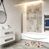 AICA Sanitaire Pare baignoire 2 volet pliante et pivotant chrome - L.120 x H.140 cm en 6mm verre anticalcaire