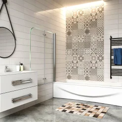 AICA Sanitaire Pare baignoire 2 volet pliante et pivotant chrome - L.120 x H.140 cm en 6mm verre anticalcaire