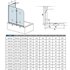 AICA Sanitaire Pare baignoire 2 volet pliante et pivotant chrome - L.100+80 x H.140 cm en 6mm verre anticalcaire