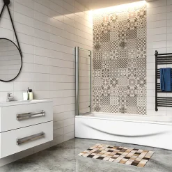 AICA Sanitaire Pare baignoire 2 volet pliante et pivotant chrome - L.110 x H.140 cm en 6mm verre anticalcaire