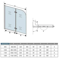 AICA Sanitaire Pare baignoire 2 volet pliante et pivotant chrome - L.110 x H.140 cm en 6mm verre anticalcaire
