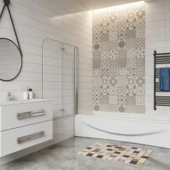 Pare-Baignoire|AICA Sanitaire Pare baignoire 2 volet pliante et pivotant chrome - L.100 x H.140 cm en 6mm verre anticalcaire
