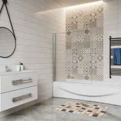Pare-Baignoire|AICA Sanitaire Pare baignoire 2 volet pliante et pivotant chrome - L.90 x H.140 cm en 6mm verre anticalcaire
