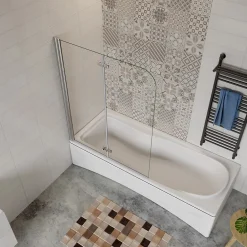 Pare-Baignoire|AICA Sanitaire Pare baignoire 2 volet pliante et pivotant chrome - L.90 x H.140 cm en 6mm verre anticalcaire