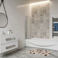 Pare-Baignoire|AICA Sanitaire Pare baignoire 2 volet pliante et pivotant chrome - L.90 x H.140 cm en 6mm verre anticalcaire