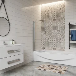 Pare-Baignoire|AICA Sanitaire Pare baignoire 2 volet pliante et pivotant chrome - L.90 x H.140 cm en 6mm verre anticalcaire