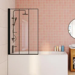 IDMarket Pare baignoire 1 volet 70x120 cm sérigraphié effet verrière avec profilé en aluminium noir