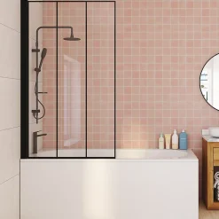 Pare-Baignoire|IDMarket Pare baignoire 1 volet 80x140 cm sérigraphié effet verrière avec profilé en aluminium noir