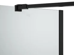 Vente-unique Pare baignoire avec porte-serviette et retour pivotant noir mat - (70 + 30) x 140 cm - PRIMAEL