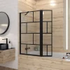Pare-Baignoire|Aurlane Pare baignoire avec volet pivotant - profile noir mat - 130x104 (HxL) - verre 5mm sérigraphié