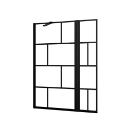Pare-Baignoire|Aurlane Pare baignoire avec volet pivotant - profile noir mat - 130x104 (HxL) - verre 5mm sérigraphié