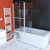 Pare-Baignoire|Aurlane PARE BAIGNOIRE AVEC VOLET PIVOTANT 130x105cm PROFILE ALUMINIUM LAQUE BLANC ET VERRE TRANSPARENT