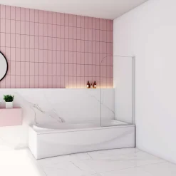 AICA Sanitaire Pare baignoire Blanc mat au angle arrondis pivotant à 180 degrés,L70xH130cm,4mm verre trempé, style industriel