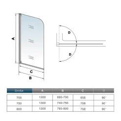 AICA Sanitaire Pare baignoire Blanc mat au angle arrondis pivotant à 180 degrés,L70xH130cm,4mm verre trempé, style industriel