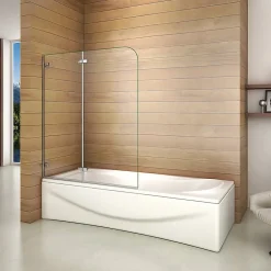AICA Sanitaire Pare baignoire chromé 2 volets - L.110 x H.140cm - 5mm verre sécurité - Pivotant et repliable 180 degré