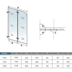 AICA Sanitaire Pare baignoire chromé 2 volets - L.110 x H.140cm - 5mm verre sécurité - Pivotant et repliable 180 degré