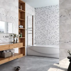 Pare-Baignoire|AICA Sanitaire Pare baignoire chromé pivotant L.100 x 140 cm avec 2 étagères et porte-serviette - 6mm verre sécurité