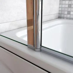 Pare-Baignoire|AICA Sanitaire Pare baignoire chromé pivotant L.100 x 140 cm avec 2 étagères et porte-serviette - 6mm verre sécurité
