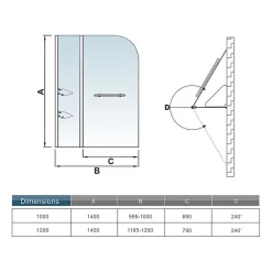 AICA Sanitaire Pare baignoire chromé pivotante L.120 x 140 cm avec 2 étagères - 6mm verre sécurité - solution pratique, élégante