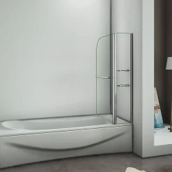 AICA Sanitaire Pare baignoire chromé pivotante L.100 x 140 cm avec 2 étagères - 6mm verre sécurité - solution pratique, élégante
