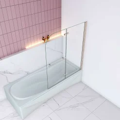 AICA Sanitaire Pare baignoire Chrome au angle arrondis pivotant 180 degrés,L100xH140cm, 6mm verre anticalcaire avec porte serviette