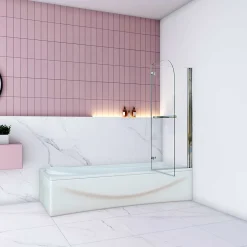 AICA Sanitaire Pare baignoire Chrome au angle arrondis pivotant 180 degrés,L120xH140cm, 6mm verre anticalcaire avec porte serviette