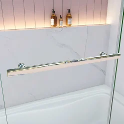 AICA Sanitaire Pare baignoire Chrome au angle arrondis pivotant 180 degrés,L120xH140cm, 6mm verre anticalcaire avec porte serviette