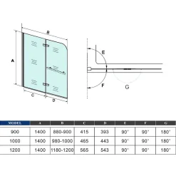AICA Sanitaire Pare baignoire Chrome au angle arrondis pivotant 180 degrés,L120xH140cm, 6mm verre anticalcaire avec porte serviette