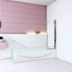 AICA Sanitaire Pare baignoire Chrome pivotant 180degrés à 3 volets L130xH140cm, 6mm verre anticalcaire et pose réversible ,style industriel